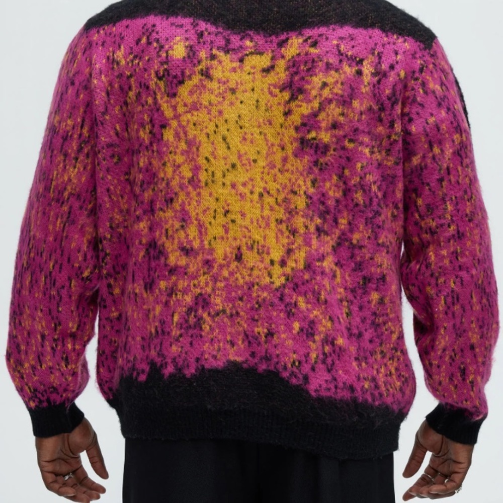 Vibrant Pink and Yellow Crewneck Sweater with Soft Texture